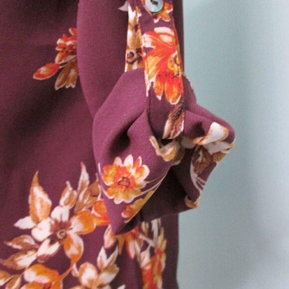 NWT Daniel Rainn Burgundy Floral 3/4 Sleeve Split-neck Chiffon Top-PXS - Picture 8 of 16